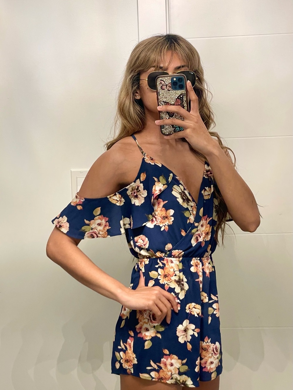 Forever 21 Navy Floral Romper/Playsuit
